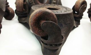 Vtg antique cast iron metal industrial Kramer bros 3 wheel swivel casters 1 1/4 