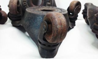 Vtg antique cast iron metal industrial Kramer bros 3 wheel swivel casters 1 1/4 