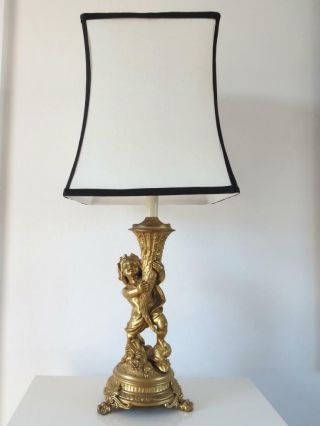 Vintage French Ormolu Table Lamp With Cherub