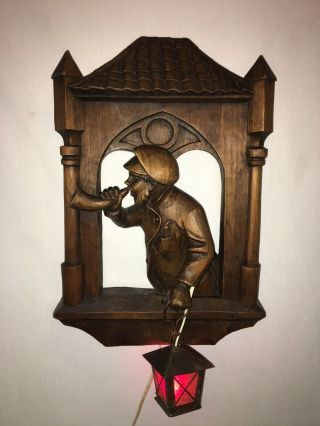 Vintage Black Forest Wall Light Lantern Figural Wooden Carved French