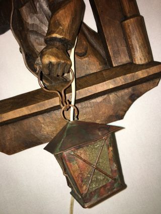 Vintage Black Forest Wall Light Lantern Figural Wooden Carved French 3