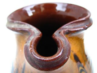 Antique vintage redware jug pitcher vessel handmade glazed painted canna pot 3