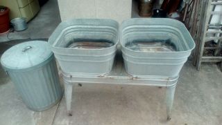 Vintage Wheeling Galvanized Metal Double Washtub Washi