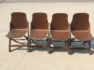 Antique 4 Wooden Folding Chairs American Seating Co.