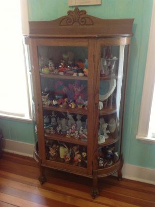 Antique Claw Foot Curio/ China Cabinet,  Curved Glass,  Oak
