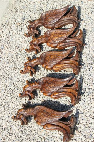 Antique French wood carved gothic 5 Dragon arms Castle chandelier monastery 8
