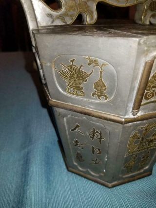 ANTIQUE CHINESE PEWTER CALLIGRAPHY TEAPOT 5