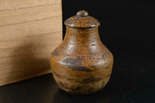 S1381: Japanese Xf Old Bizen - Ware Brown Glaze Tea Caddy Chaire Container W/box