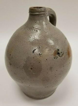 Rare Antique Orcutt & Crafts Ovoid Salt Glazed 1 Gal Stoneware Jug Portland,  Me