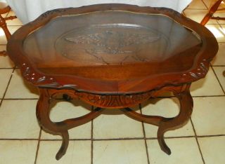 Carved Solid Walnut Eagle Holding Arrows Coffee Table With Serving Tray (ct144)