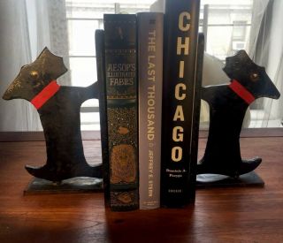 Scotty Dogs - Antique Painted Iron Door Stops/bookends/boot Scapers