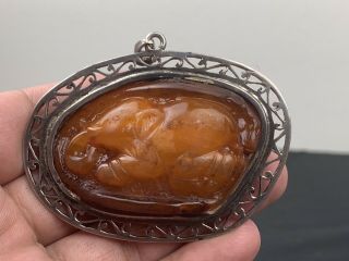 Natural Butterscotch Egg Yoke Amber Necklace Pendant With Carved Elephant 45gram