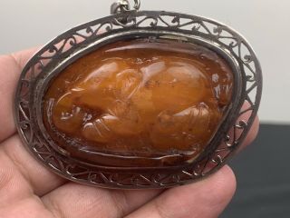 Natural Butterscotch Egg Yoke Amber Necklace Pendant With Carved Elephant 45gram 2