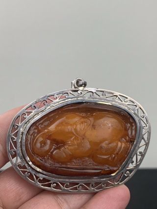 Natural Butterscotch Egg Yoke Amber Necklace Pendant With Carved Elephant 45gram 3