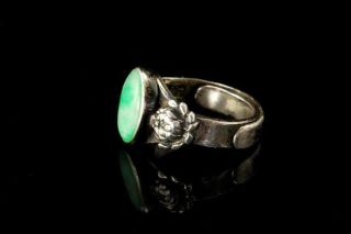 VINTAGE CHINESE APPLE GREEN JADEITE CABOCHON SILVER ADJUSTABLE RING D115 - 1C 4