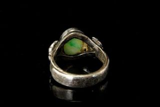 VINTAGE CHINESE APPLE GREEN JADEITE CABOCHON SILVER ADJUSTABLE RING D115 - 1C 5