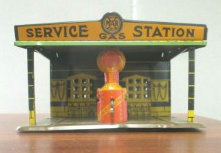 Vintage Marx Tin Litho Service Station With Gas Pump Gasoline