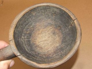 VTG Antique Primitive Carved Wood Bowl Ladel Seal Head Handle Folk Art 5”x 10.  5” 7
