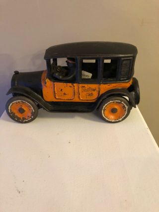 Antique Cast Iron Arcade Orange & Black Taxi Cab 8” W/driver All Rare