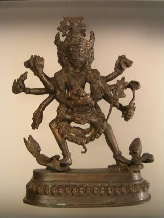 Antique Chinese Bronze Tibetan Wrathful Deity Statue Figure 3 Headed Estate