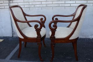 Gorgeous French Mahogany Side Chairs,  Beige Floral Upholstery 1920