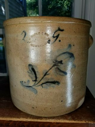 Antique Primitive Salt Glazed Stoneware " C.  Haidle & Co.  Jersey " Crock