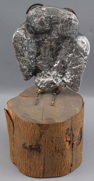 Origina CURTIS JERE Mid Century Modernist Cast Aluminum Owl Sculpture Wood Stump 6