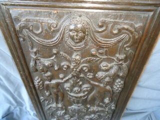 RARE 16TH CENTURY OAK CARVED COFFER PANEL,  NAKED FIGURES WITH FRUITING SCROLLS 11