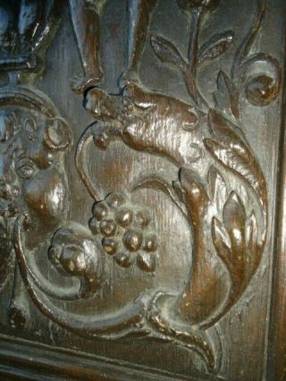 RARE 16TH CENTURY OAK CARVED COFFER PANEL,  NAKED FIGURES WITH FRUITING SCROLLS 6