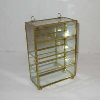 Display Case Curio Cabinet Vintage Glass Brass Mirrored 4 Shelf Table Or Wall 7 "