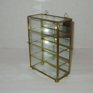 Display case curio cabinet vintage glass brass mirrored 4 shelf table or wall 7 