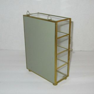 Display case curio cabinet vintage glass brass mirrored 4 shelf table or wall 7 