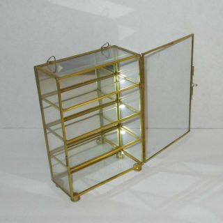 Display case curio cabinet vintage glass brass mirrored 4 shelf table or wall 7 