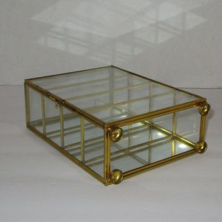 Display case curio cabinet vintage glass brass mirrored 4 shelf table or wall 7 