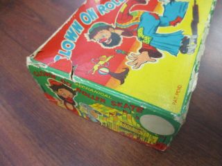 VINTAGE TPS JAPAN TIN LITHO WIND UP MECHANICAL CLOWN ON ROLLER SKATES & BOX 2