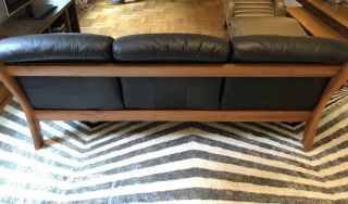 Ekornes Stressless Sofa Mid Century Black Leather & Teak Frame Norwegian Couch 3