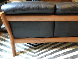 Ekornes Stressless Sofa Mid Century Black Leather & Teak Frame Norwegian Couch 4