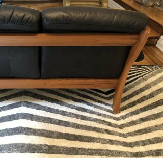 Ekornes Stressless Sofa Mid Century Black Leather & Teak Frame Norwegian Couch 5