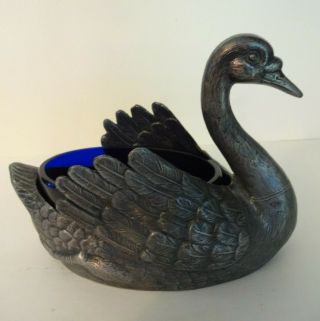Antique Jennings Brothers Swan With Cobalt Blue Glass Insert Marked Jb 2494 Rare