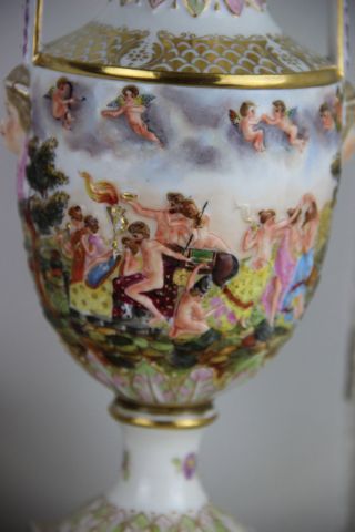 Italian Capodimonte marked porcelain Relief Bible hunting putti scene Vase 3