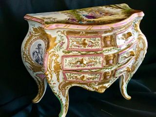 18 Century French Porcelain Box - Chest Hand Painted Gilded Huge Magnificent