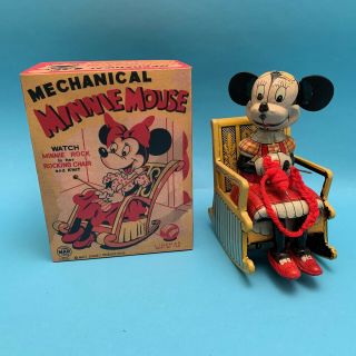 Mechanical Minnie Mouse Wind - Up Toy Linemar Walt Disney Productions With Box
