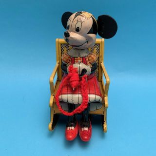 Mechanical Minnie Mouse Wind - up Toy Linemar Walt Disney Productions with Box 3