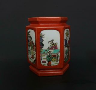 Antique Chinese Porcelain Famille - Rose Brush Pot Qianlong Marked - figures 5