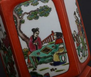Antique Chinese Porcelain Famille - Rose Brush Pot Qianlong Marked - figures 8