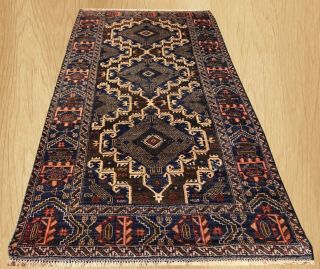 Authentic Hand Knotted Vintage Afghan Sheraz Balouch Wool Area Rug 7 X 4 Ft