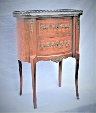 French Furniture Louis XV Petit Commode or night stand Marble top Signed 3