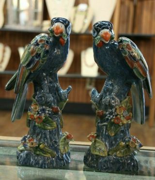 Ceramic Parrot Figurines,  Blue,  Green,  Orange,  Multicolor