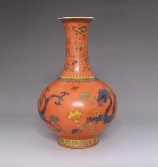 Old Antique Chinese Porcelain Dragon Famille - Rose Vase Yongzheng Marked 2