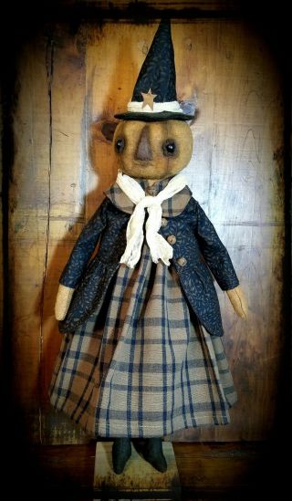 ☆Primitive Folk Art Halloween Fall Pumpkin Witch JOL Broom OOAK Signed Art Doll☆ 10